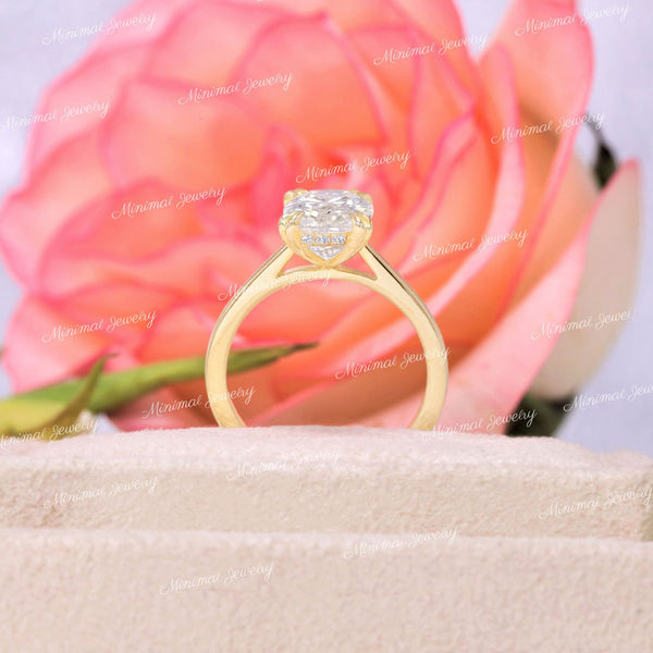 2.5 CT cushion cut moissanite engagement ring,hidden halo,double prong,solitaire elongated cushion Cathedral ring,bridal wedding ring set