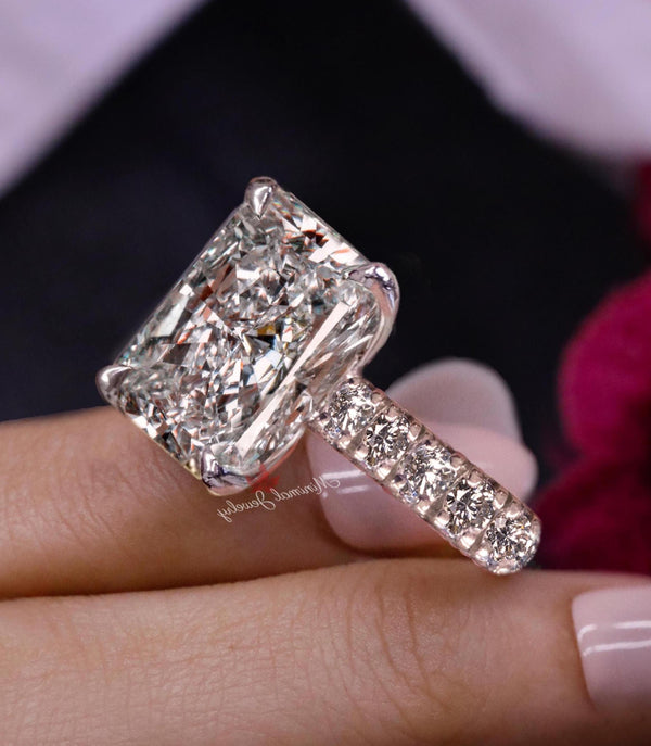 Lab Grown Diamond Ring 10CT Radiant Cut Engagement Ring for Women Hidden Halo IGI Certified Large diamond Wedding Ring Anniversary gift ring
