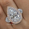 6 CT pear shaped engagement ring large Three stone pear moissanite engagement ring double halo two tone ring diamond cocktail wedding ring