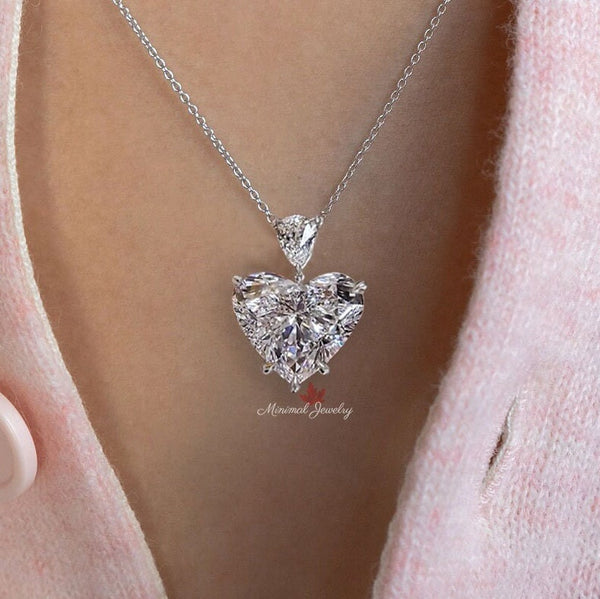 Heart moissanite pendant necklace,18k/14k solid gold chain necklace 11.37CT solitaire pendant necklace,moissanite necklace, iced out pendant