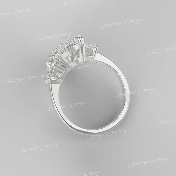 7.2 TCW Oval Moissanite Engagement Ring: White Gold Three Stone wedding ring