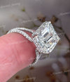 Emerald Cut Moissanite Ring Hidden Halo Split Shank 11 CT Emerald Cut Engagement Wedding Ring Statement Cocktail Ring anniversary ring gift