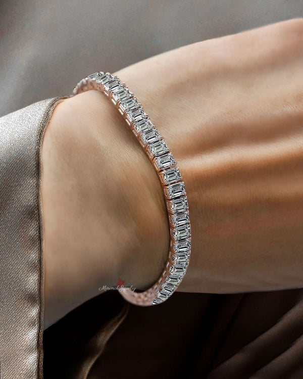 Emerald Moissanite tennis bracelet,14k solid yellow,rose,white gold tennis bracelet,eternity moissanite bracelet,lab diamond tennis bracelet