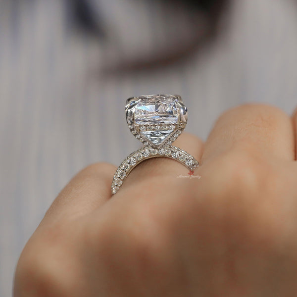 12.5 CT Radiant cut moissanite engagement ring hidden halo Radiant moissanite big stone ring large cocktail ring unique diamond wedding ring