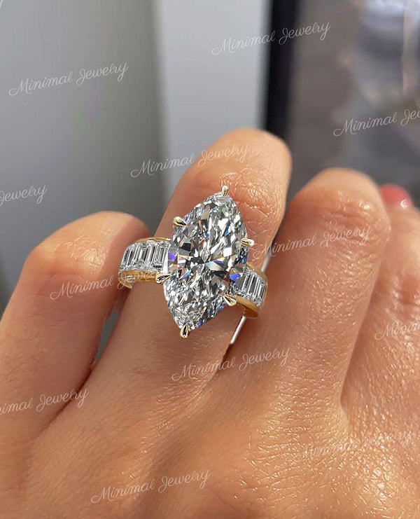Marquise Moissanite engagement ring large Marquise solitaire 7.5 CT crushed ice moissanite eternity wide band diamond cocktail wedding ring