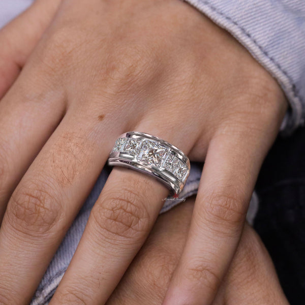 mens Moissanite ring unique mens wedding band 14k gold channel set male ring mens engagement wedding ring promise ring gift for him