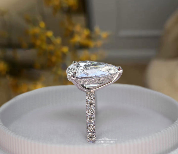 Lab Grown Diamond Engagement Ring 3 CT Pear Shaped Lab Diamond Ring Hidden Halo Wedding Ring Set Certified CVD Diamond Bridal set jewelry
