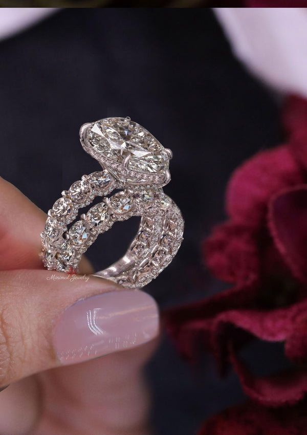 pear Lab Grown Diamond Engagement Ring Set IGI certified 6.5CT pear shaped Solitaire diamond wedding ring bridal set Anniversary Ring women