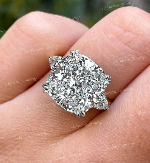 12 CT Three stone cushion cut moissanite engagement ring,luxury celebrity style,Knife edge,pear&big big square cushion 3 stone wedding ring