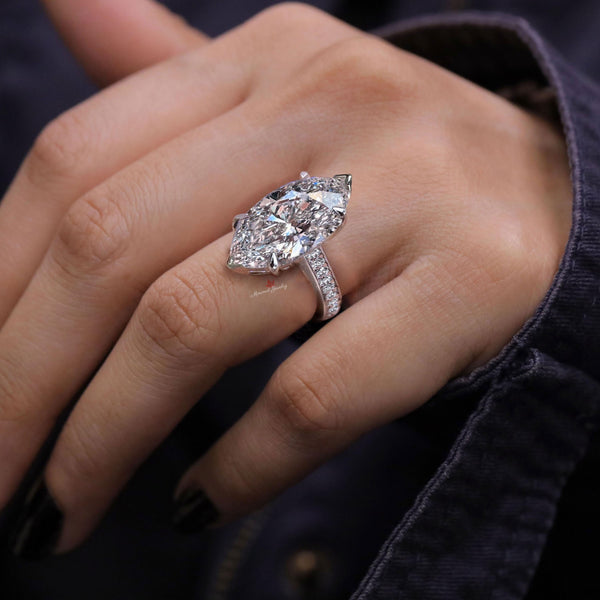 Marquise Moissanite engagement ring 8 CT Large Solitaire marquise Wedding anniversary Ring women gold cathedral big diamond cocktail ring