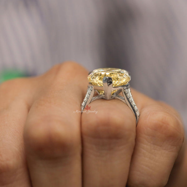 21 CT Canary yellow pear shaped engagement ring large moissanite fancy yellow diamond statement cocktail ring yellow sapphire ring wedding