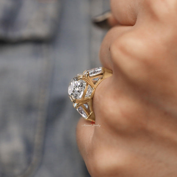 9ct pear cut moissanite Engagement Ring Three stone Engagement Ring pear shaped Wedding Ring Anniversary ring large diamond cocktail ring