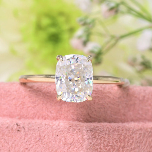 2.5CT cushion cut moissanite engagement ring solitaire elongated cushion moissanite ring hidden halo ring 14k gold anniversary wedding ring