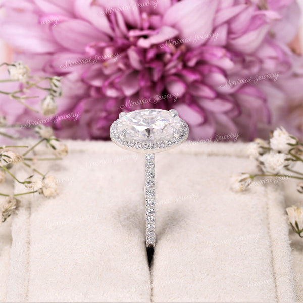 2.5 CT oval halo engagement ring,14k white gold,unique cathedral set,oval moissanite halo ring,oval cut moissanite,anniversary,wedding ring