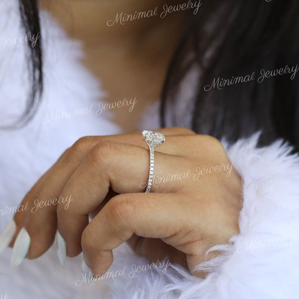 2.5 CT Oval moissanite engagement ring,white gold,claw prong,hidden halo,solitaire oval moissanite ring,wedding anniversary gift ring,women