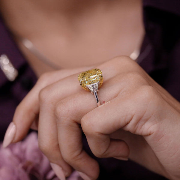 12.5CT Moissanite yellow sapphire ring large Three stone trapezoid&cushion cut engagement ring big canary diamond match sapphire bridal sets