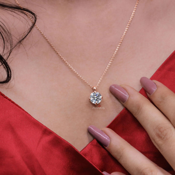 solitaire moissanite pendant necklace,14k solid gold chain necklace 2.16TCW round moissanite necklace,Rose Gold Necklace,Minimalist Necklace