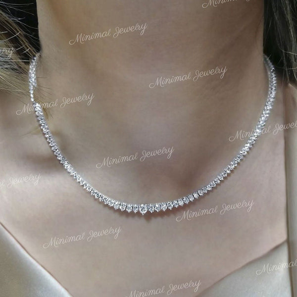 Solid 14k gold tennis necklace,Round moissanite necklace,tennis choker necklace,Moissanite tennis necklace,tennis chain eternity necklace