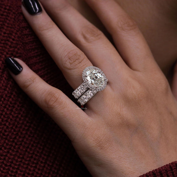 4 CT oval cut halo engagement ring,big Oval moissanite engagement ring set,celebrity style,eternity band,diamond bridal wedding ring set