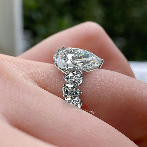 6 CT unique pear shaped engagement ring wide band teardrop ring celebrity style large pear moissanite engagement ring iced out wedding ring