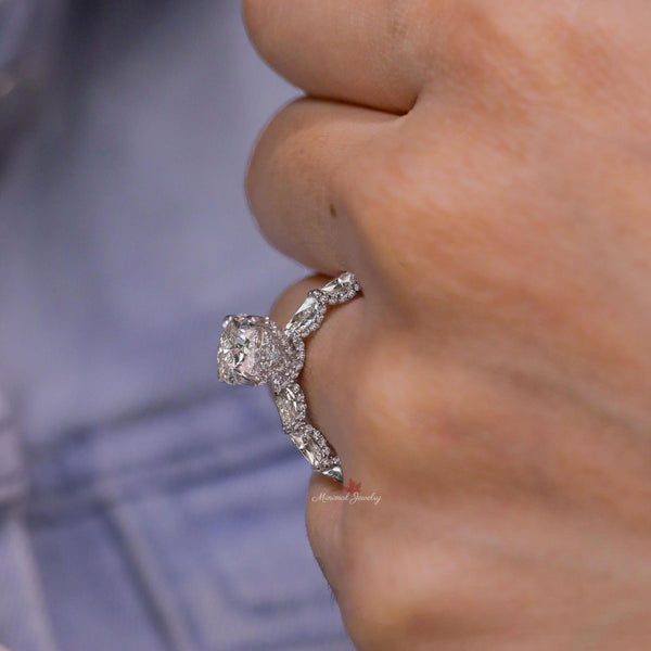 oval moissanite engagement ring hidden halo thick wide band 2 CT oval engagement ring art deco unique solitaire oval cut wedding ring