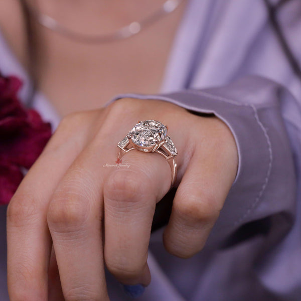 10 CT Oval moissanite engagement ring Three stone ring celebrity style kite&large oval cut moissanite Ring big diamond cocktail wedding ring