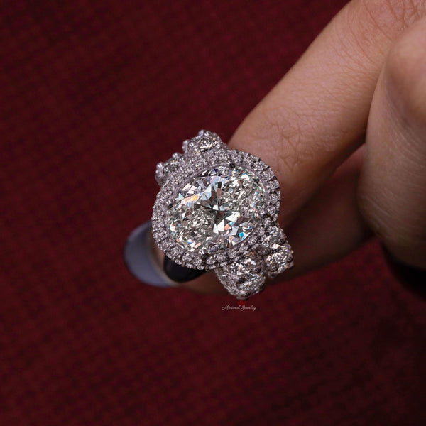 4 CT oval cut halo engagement ring,big Oval moissanite engagement ring set,celebrity style,eternity band,diamond bridal wedding ring set