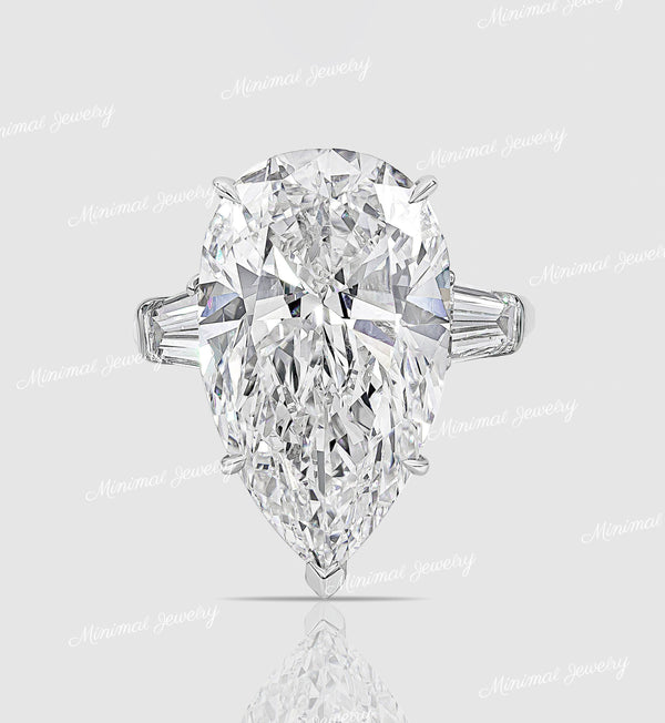 Moissanite bridal set 9 CT pear moissanite Three stone engagement ring set eternity band pear shaped wedding anniversary ring for women