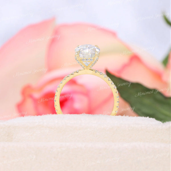 Oval Moissanite engagement ring,hidden halo,2.5 CT oval moissanite ring,pave prong set,oval solitaire,modern engagement ring,wedding ring