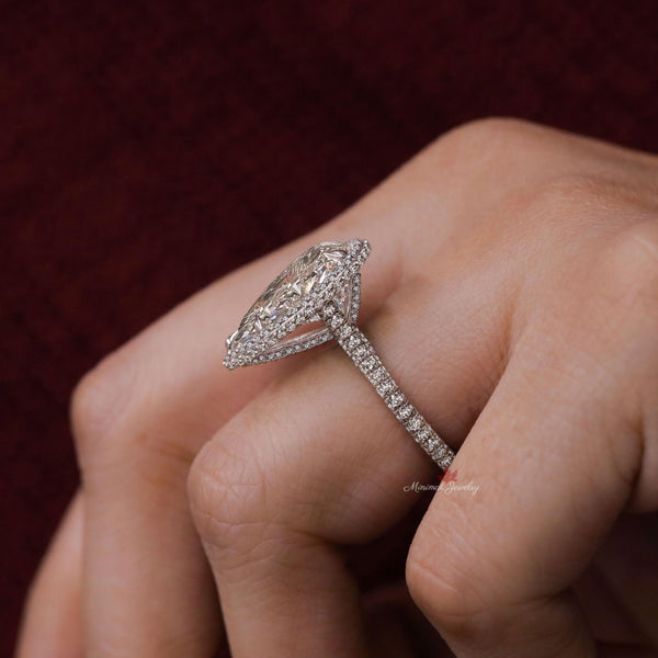 6ct pear shaped engagement ring with halo crushed ice pear moissanite ring Large diamond statement wedding anniversary ring women 14k gold