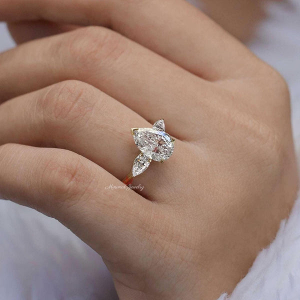 pear lab grown diamond engagement ring set 2.1CT lab diamond pear shaped ring Three stone wedding ring set Anniversary bridal ring women