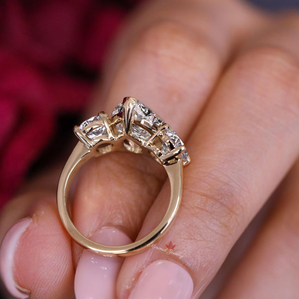 4CT Pear Lab Grown Diamond Engagement Ring: Three Stone 14k Gold Wedding Ring