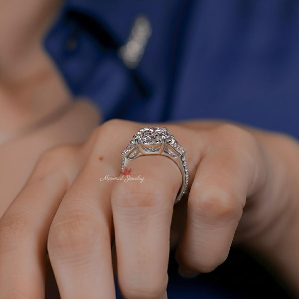 7CT oval lab grown diamond ring Three stone engagement ring platinum igi certified oval cut lab diamond wedding ring women anniversary ring