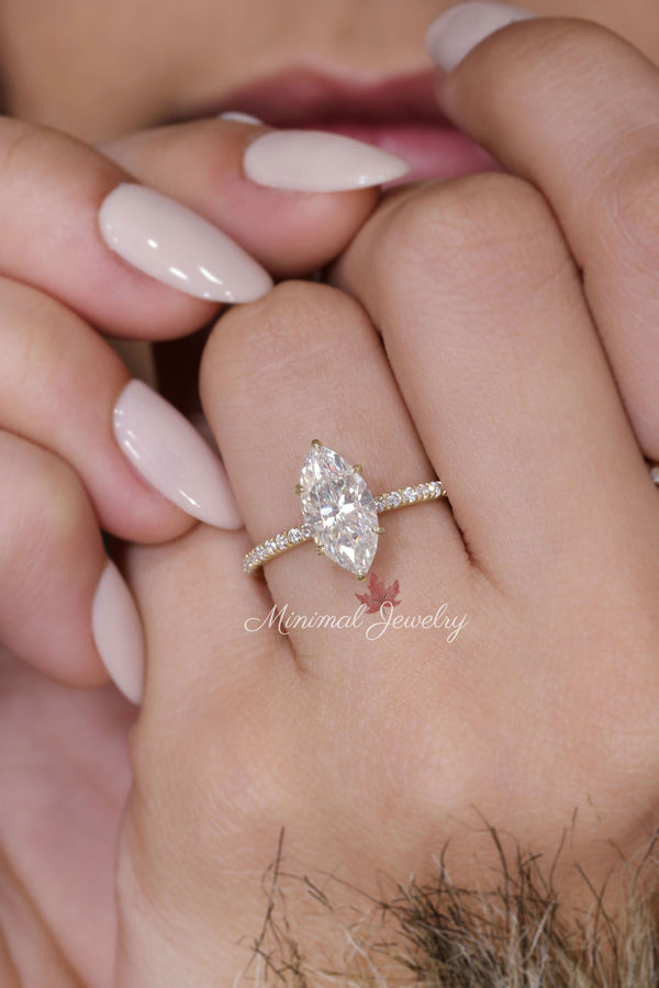2.6 CT marquise cut moissanite engagement ring,diamond hidden halo ring,moissanite marquise,solitaire ring,promise ring,wedding ring•women