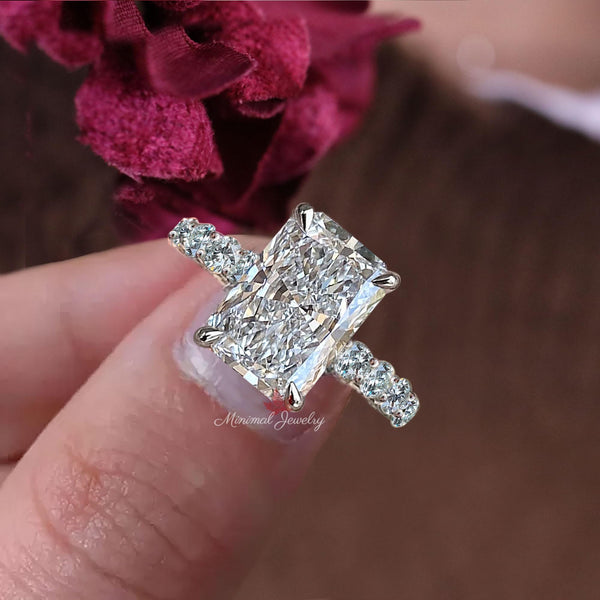 Lab Grown Diamond Ring 6CT Radiant Cut Engagement Ring for Women Hidden Halo IGI Certified Large diamond Wedding Ring Anniversary gift ring