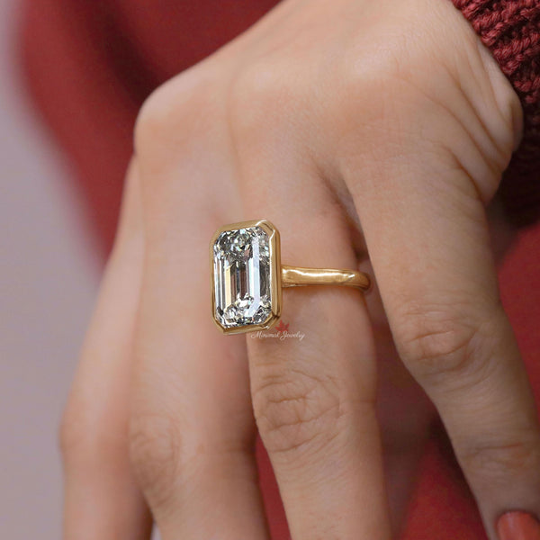 Emerald cut bezel set moissanite ring 8CT large Emerald cut engagement ring gold cathedral wedding ring big diamond anniversary ring women