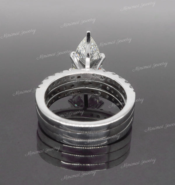 6CT pear shaped engagement ring set solitare Pear cut moissanite engagement ring joint moissanite bridal set luxury wedding anniversary ring