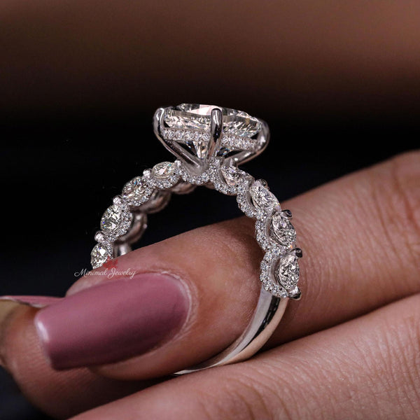 Radiant Cut Lab Grown Diamond Ring 2.8CT IGI Certified Solitaire Engagement wedding Ring Hidden Halo Half Eternity Band Anniversary ring her