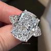 16 CT Three stone cushion cut moissanite engagement ring celebrity style,heart&big large elongated cushion 3 stone wedding anniversary ring