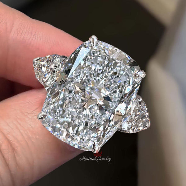 16 CT Three stone cushion cut moissanite engagement ring celebrity style,heart&big large elongated cushion 3 stone wedding anniversary ring