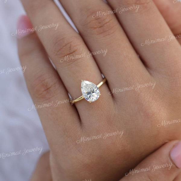 2CT Pear shaped engagement ring,moissanite teardrop ring,classy,simple engagement ring,solitaire pear moissanite ring,14k yellow rose gold