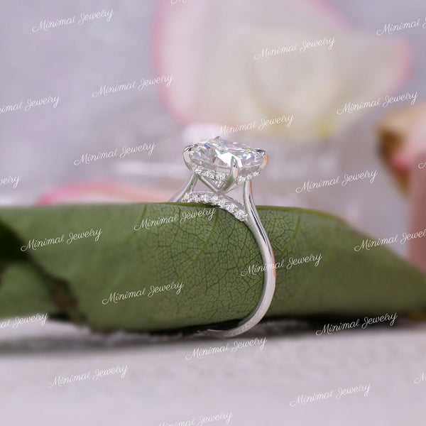 2.5CT round cut moissanite engagement ring,hidden halo round brilliant,unique solitaire cathedral ring,pave bridge,white gold,wedding ring