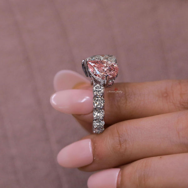 5.5CT Two stone ring pear shaped engagement ring Toi et moi hidden halo pear moissanite&pink pear morganite ring double diamond wedding ring