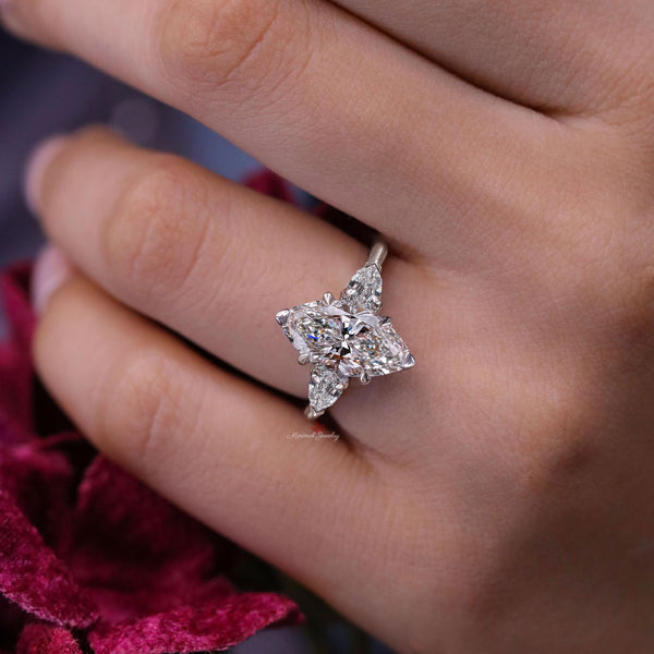 4 CT Three stone moissanite marquise engagement ring,unique celebrity style,shield&large marquise cut,big diamond alternative,wedding ring