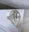 6.5 CT pear shaped engagement ring,Three stone moissanite pear halo,unique celebrity style,trapezoid&large pear moissanite,rare wedding ring