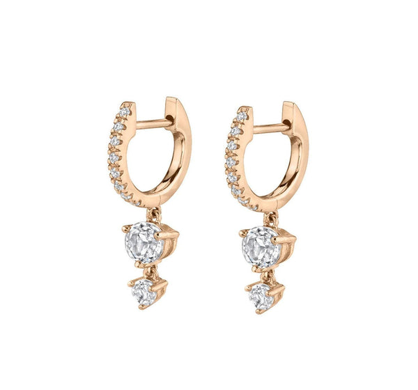 Diamond huggie hoop earrings with charm,14k solid gold hoops,tiny gold hoops with diamond drop dangle,diamond earrings,small diamond hoops