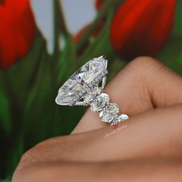 9CT Oval solitaire moissanite engagement ring hidden halo thick band Large moissanite 14k white gold ready to ship ring size 6 proposal ring