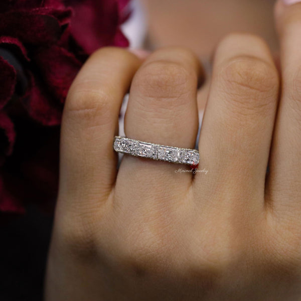 4.47 TCW Radiant moissanite eternity band 14k white gold moissanite wedding band women anniversary band eternity ring unique stackable ring