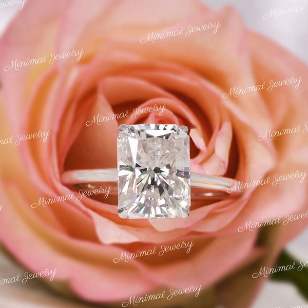 2.7CT radiant cut moissanite engagement ring solitaire engagement ring 14k white gold radiant moissanite hidden halo ring wedding ring women