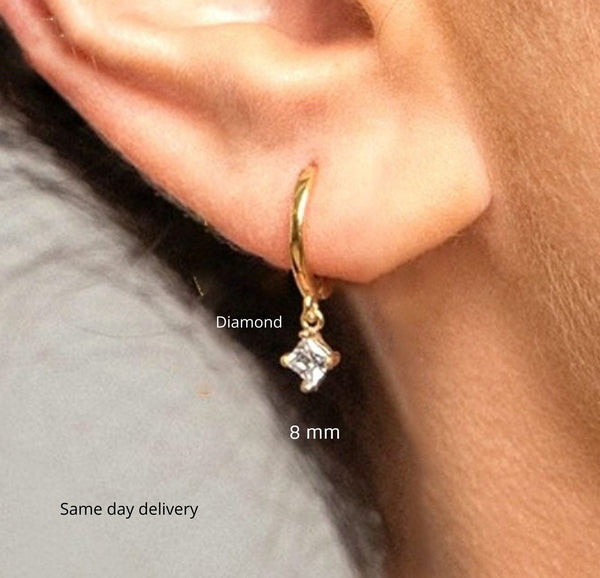 Hoop earrings with charm,14k solid gold huggie earrings,dangle earrings,huggie hoop earrings,charm hoop earrings,mini small hoop earrings